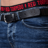 Red Torpedo Black Leather Belt